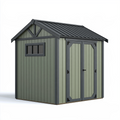 Abri de jardin 213 x 130 x 185 cm en acier galvanisé vert sauge et anthracite à double porte avec fenêtre