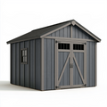 Abri de jardin 213 x 191 x 228 cm en résine gris anthracite à double porte style grange