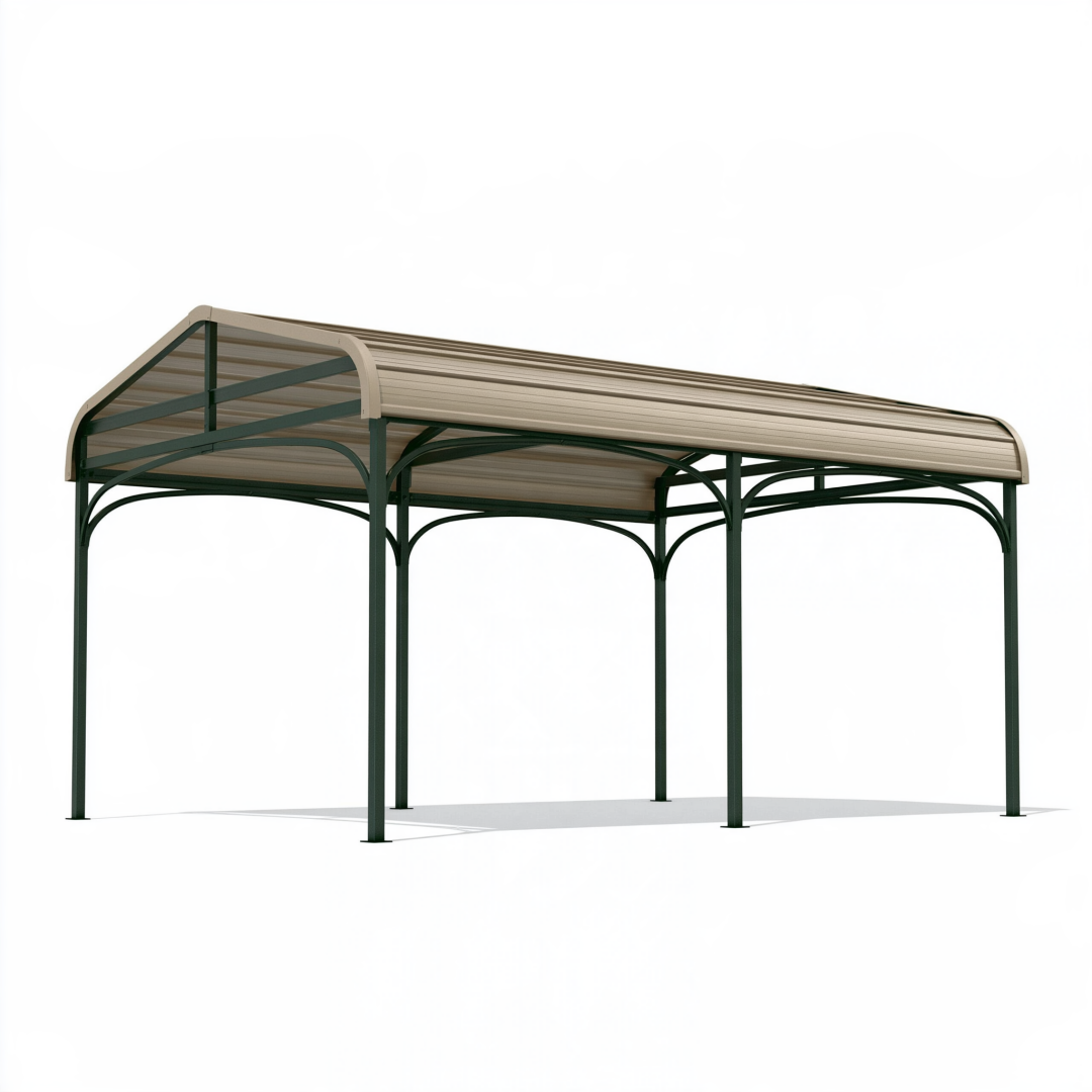 Abri voiture 600 x 300 x 270 cm acier vert avec toiture métallique cintrée