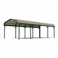Abri voiture 600 x 300 x 250 cm acier vert toit beige cintré extérieur