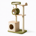 Arbre à chat 60 x 50 x 150 cm en bois beige et vert avec griffoirs et niches