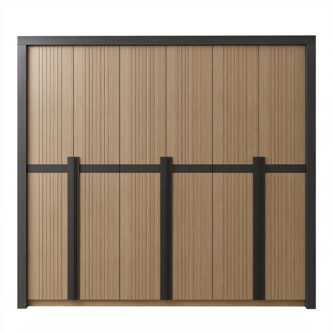 Armoire de rangement 3 portes 180 x 60 x 200 cm finition bois naturel noir design contemporain