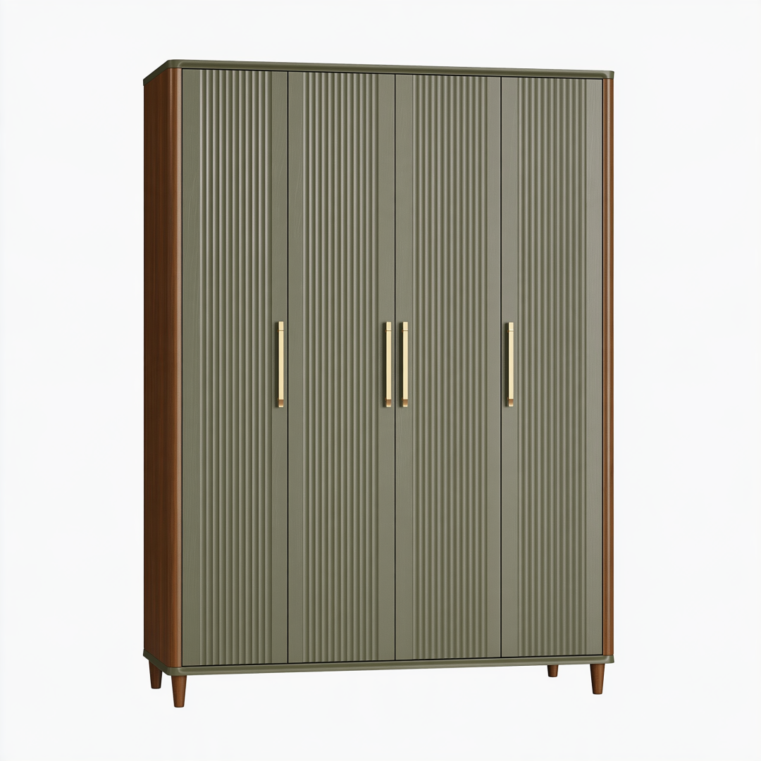 Armoire 4 portes 180 x 60 x 200 cm en bois d'ingénierie vert olive et marron style contemporain rangement chambre