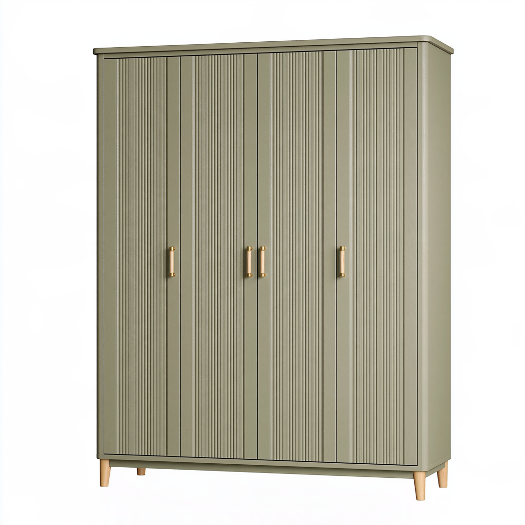 Armoire 160 x 55 x 200 cm en panneaux de bois vert olive à 4 portes style contemporain