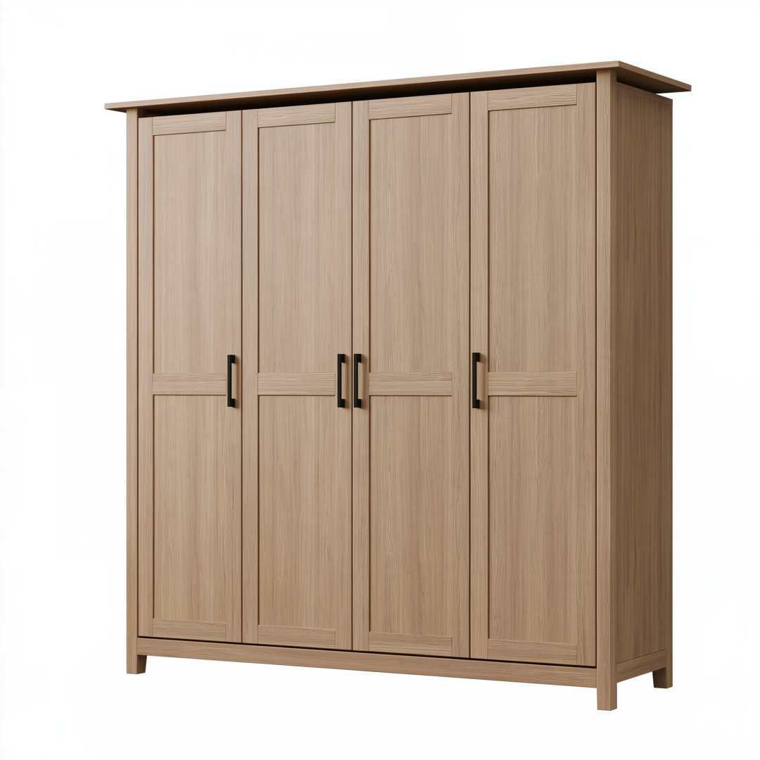 Armoire 180 x 60 x 200 cm en panneaux de bois chêne clair à 4 portes style contemporain