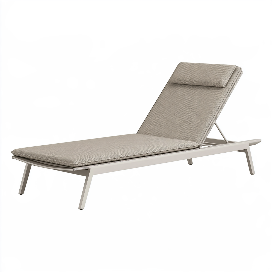 Chaise longue de jardin 200 x 70 cm en métal beige avec dossier inclinable