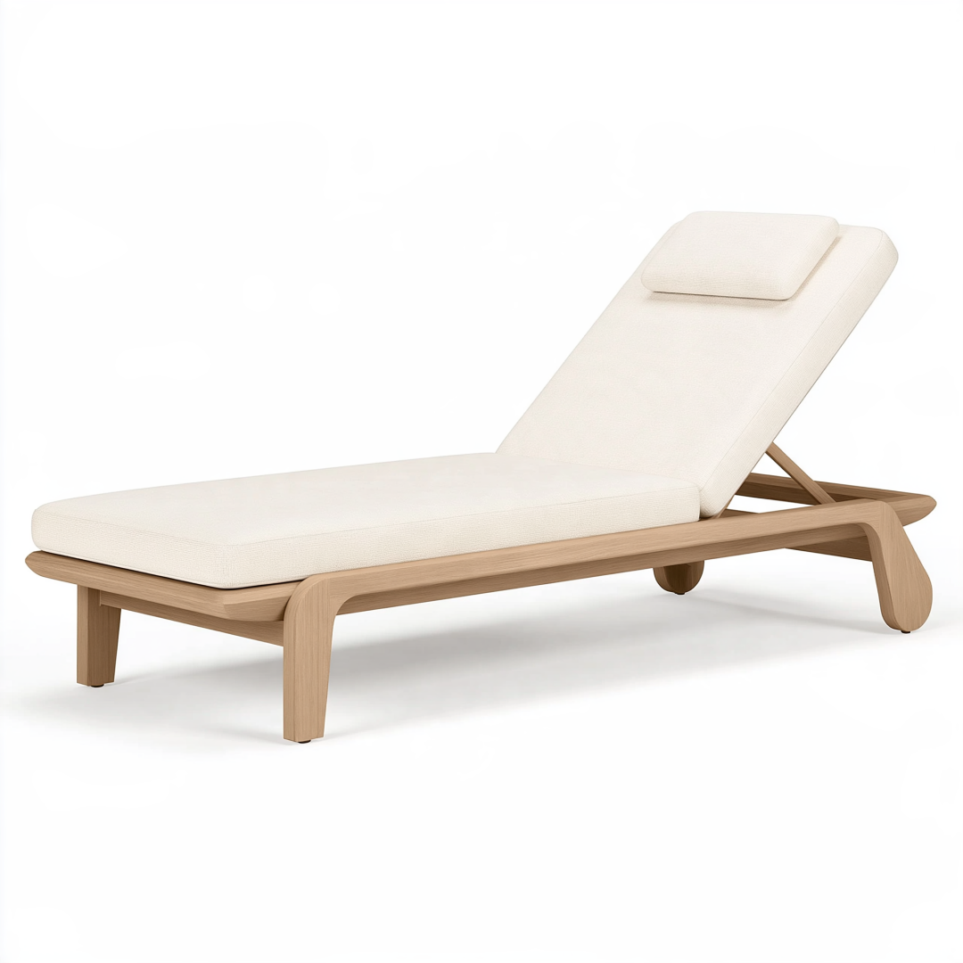 Chaise longue de jardin 200 x 70 cm en bois beige inclinable