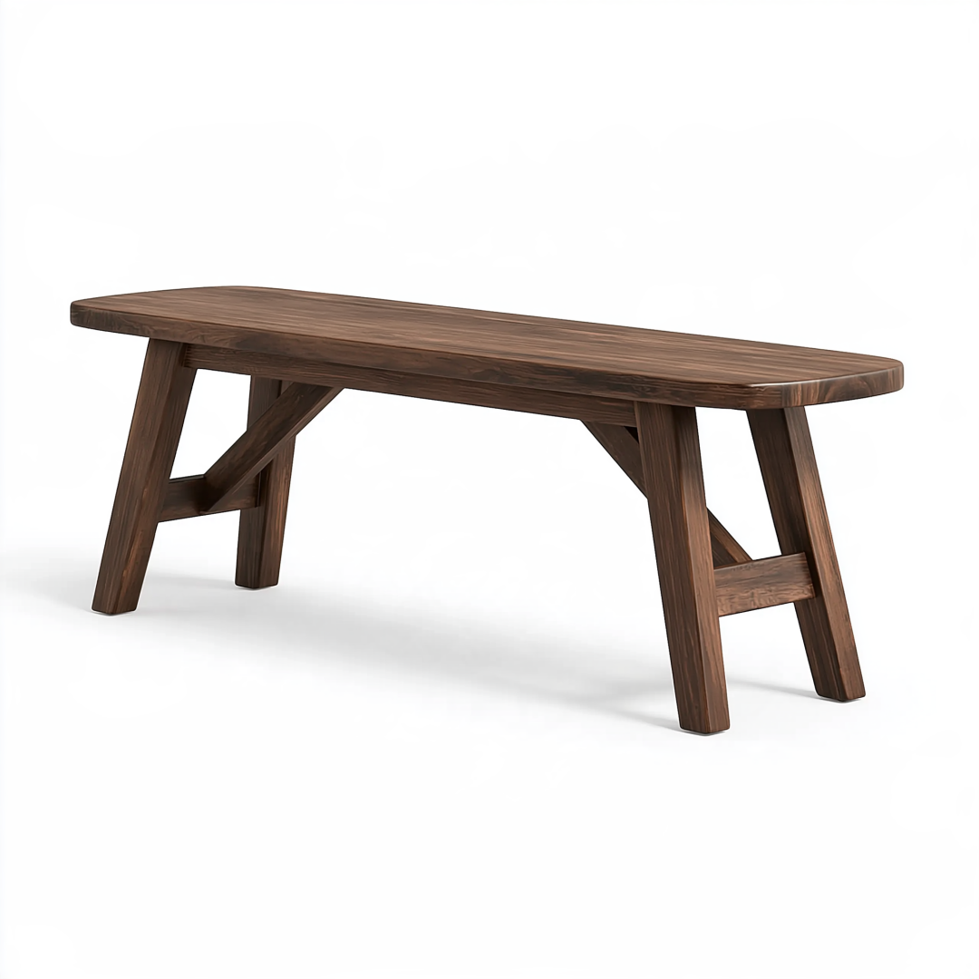 Banc 160 cm en bois brun foncé - assise rectangulaire style rustique