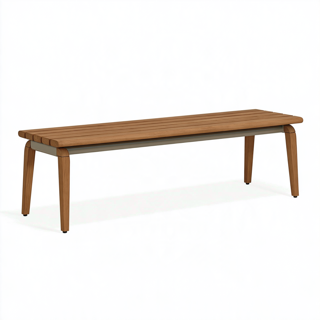 Banc de jardin 150 x 45 x 45 cm en bois marron et métal style contemporain